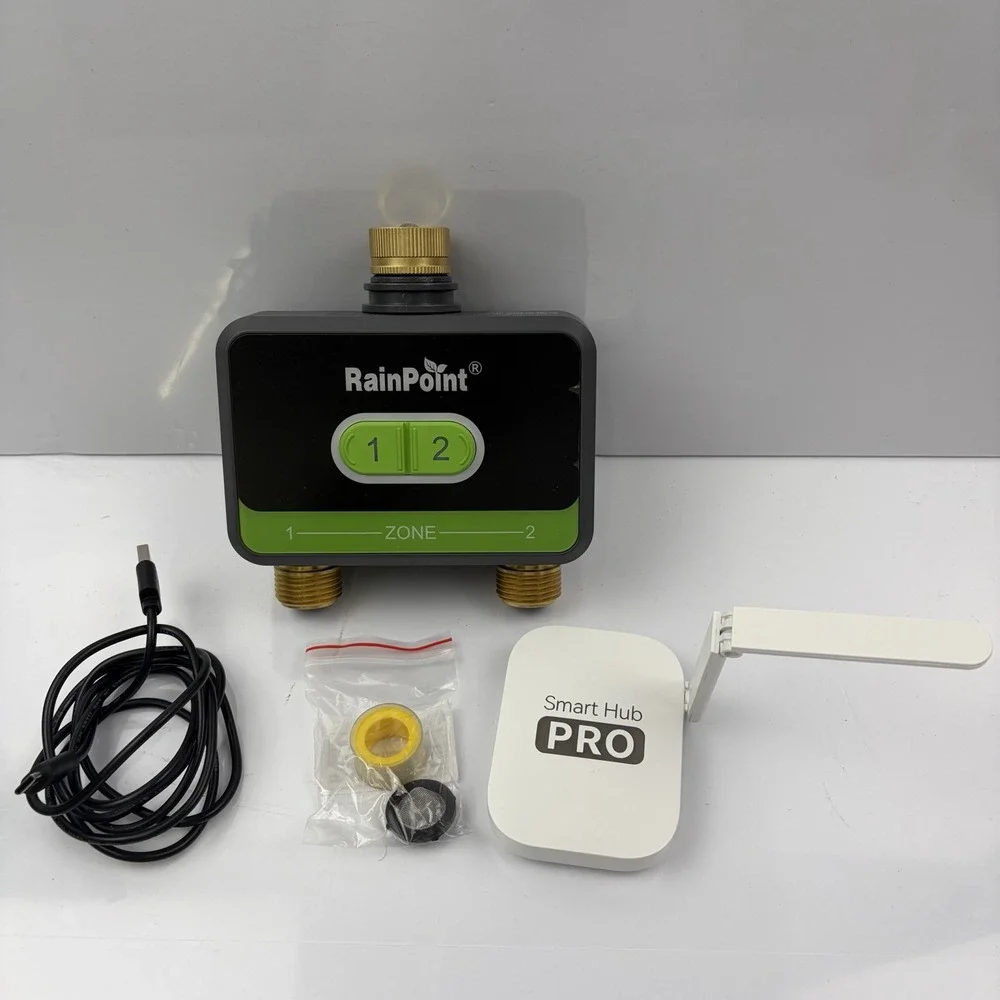 Rainpoint Smart Wifi Water Timer For Garden Hose Brass Inlet Outlet 2 Zone w Hub